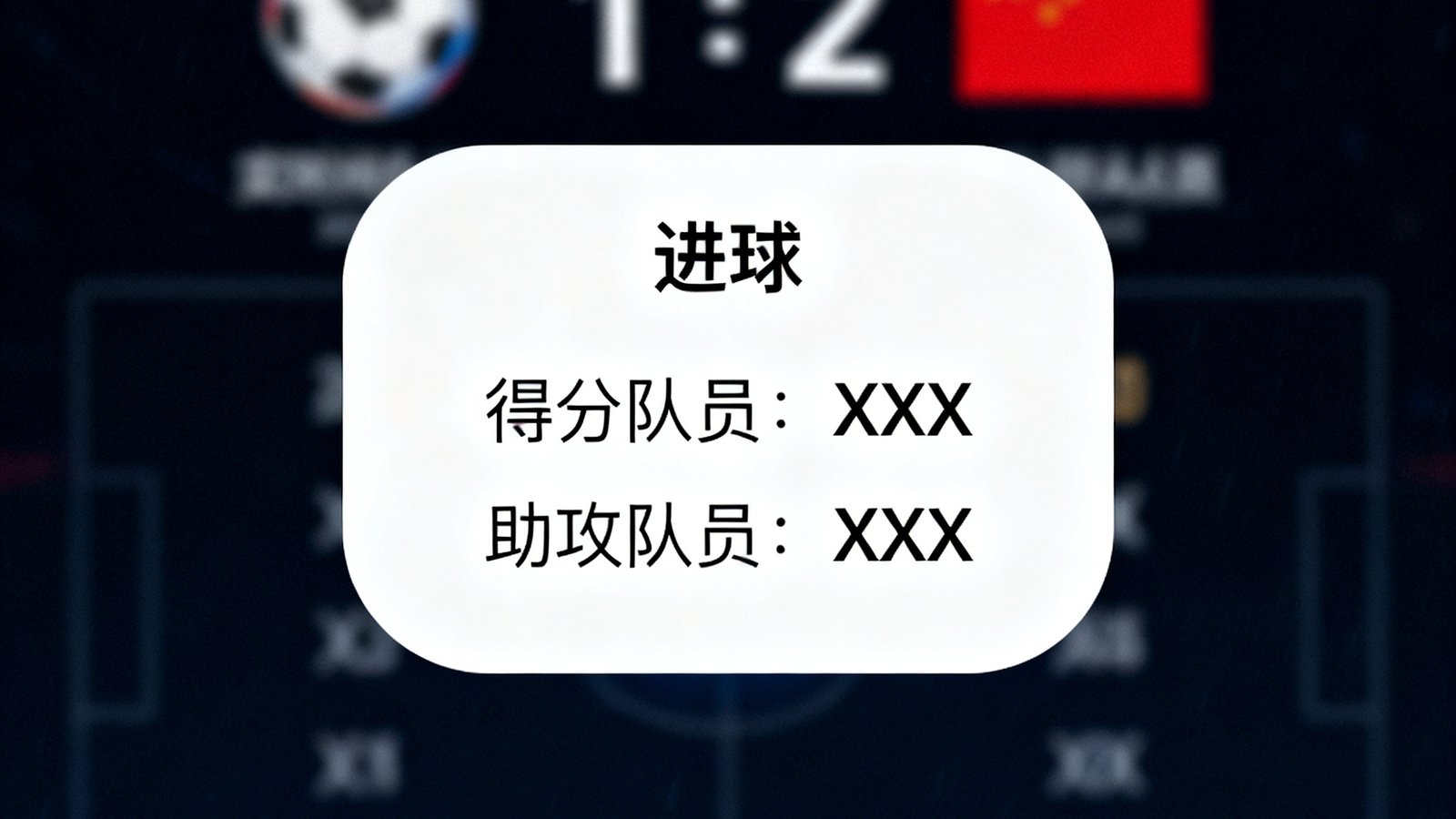 实时比分界面，进球弹窗显示得分队员和助攻数据